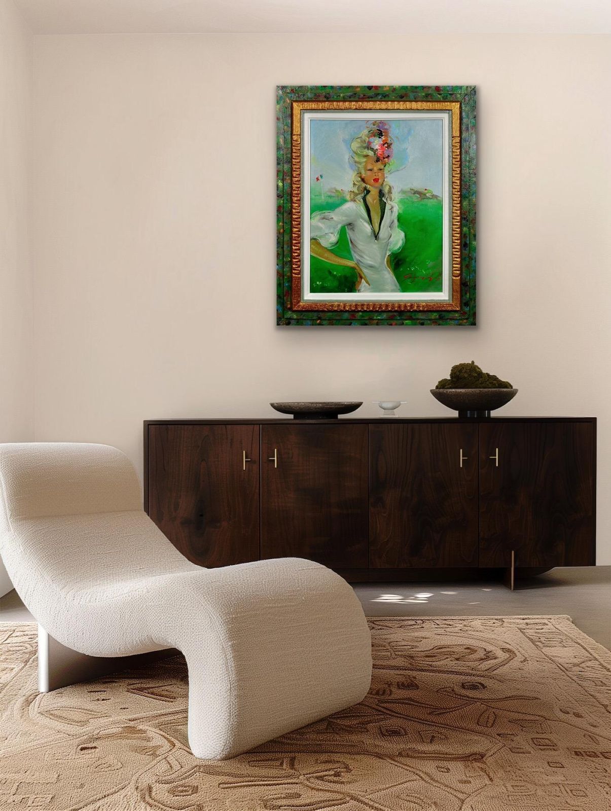photo furniture Disciple Of Jean Gabriel Domergue 1889 To 1962. Framed 1950s Oil Painting Of A Fashionable Lady At The Races.