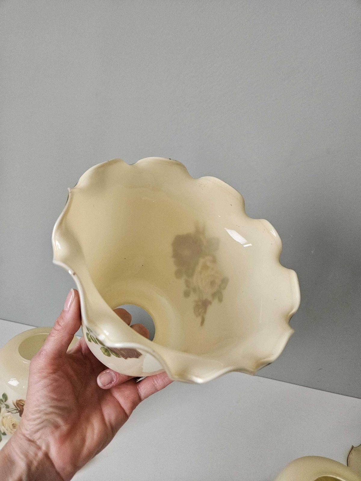 Set Of 4 / Vintage Cream Rose Floral Glass Lamp Shades Set, Cottagecore Lighting Decor photo for sale