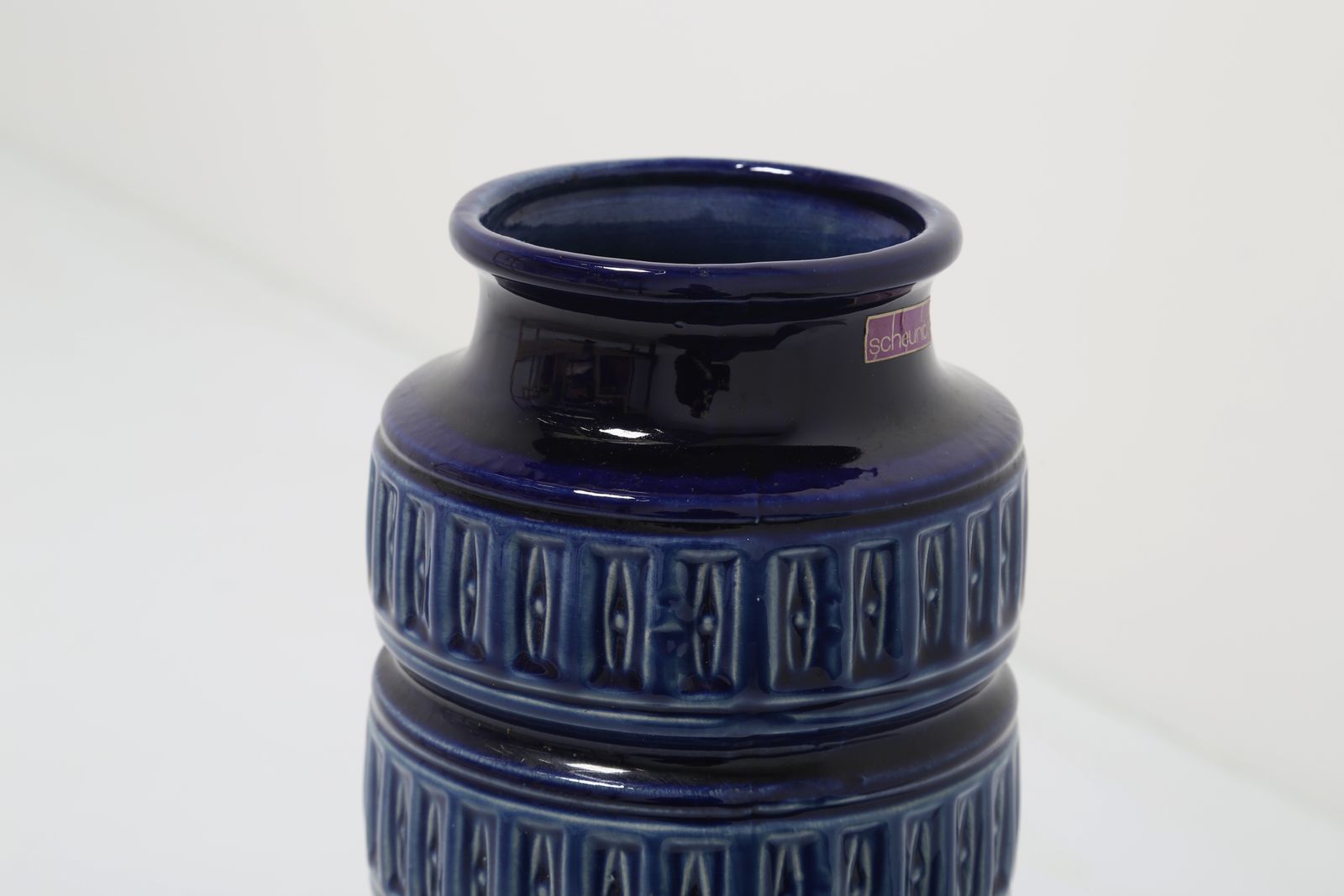 Mid Century Modern Scheurich Cobalt Blue Geometric Relief Floor Vase, West Germany, 40cm photo vinterior