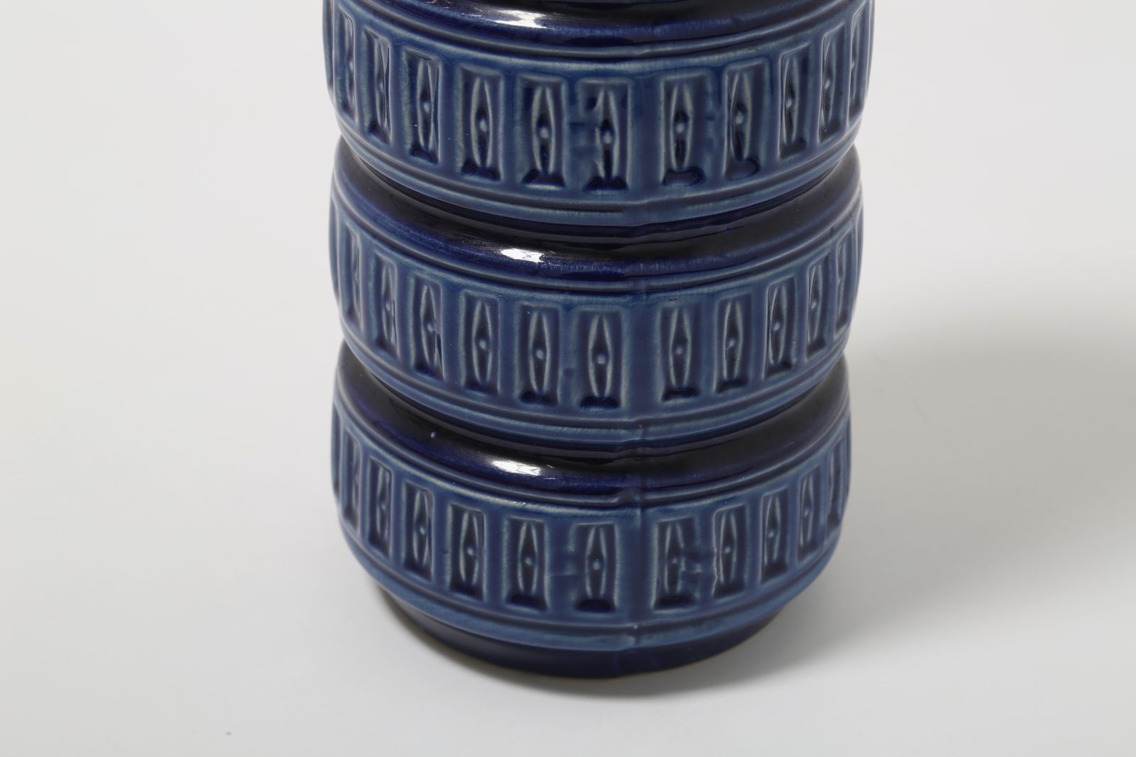 Mid Century Modern Scheurich Cobalt Blue Geometric Relief Floor Vase, West Germany, 40cm photo buy