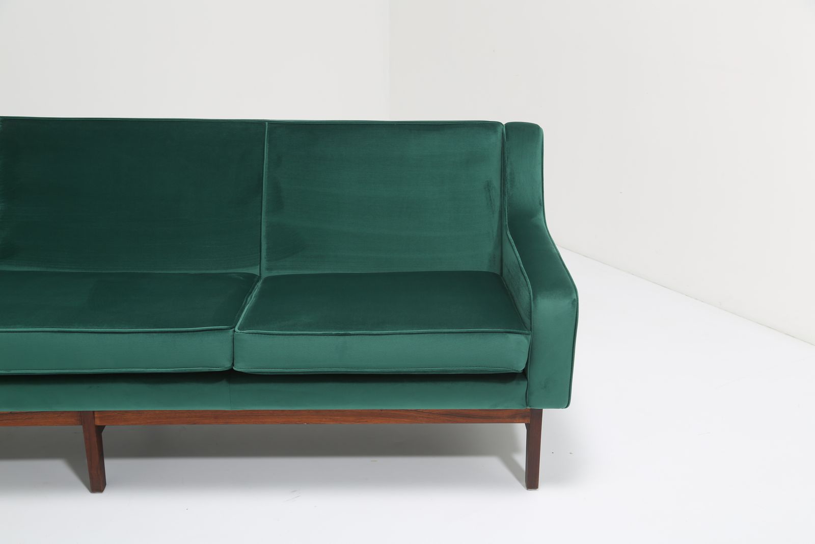 Vintage Emerald Green Velvet Large Three Seat Sofa Attributed To Kai Lyngfeldt Larsen, 1960s. photo 3500.0