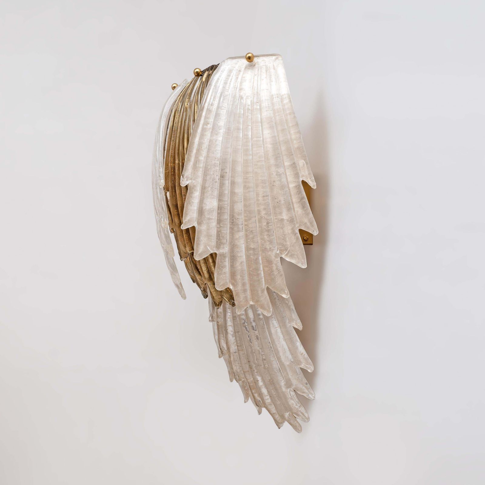 Italian Art Deco Style Murano Glass And Brass Leaf Wall Sconces, Pair photo 2904.0