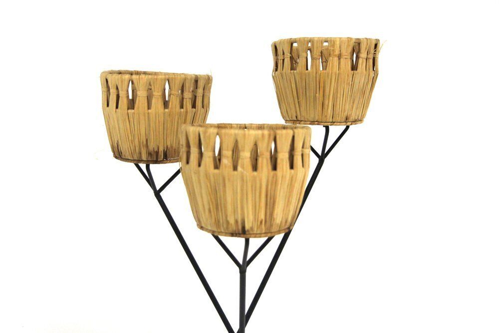 Cache-pot d'intérieur scandinave en métal et paille, Suède, 1960 photo for sale