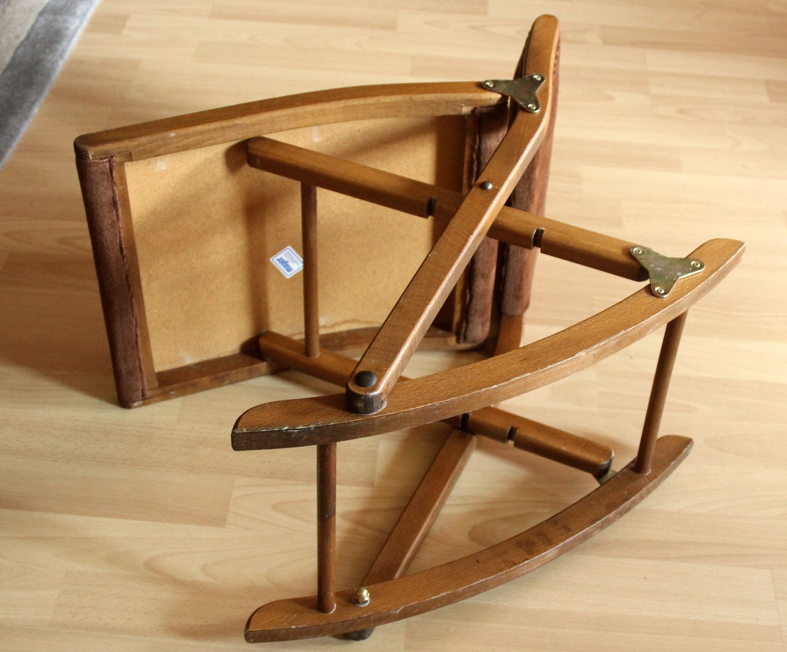 Rocking Foot Rest   Rocking Foot Stool   Made Of Wood, Fabric (Velours Brown) And Metal   3 Way Adjustable   Vintage photo vinterior