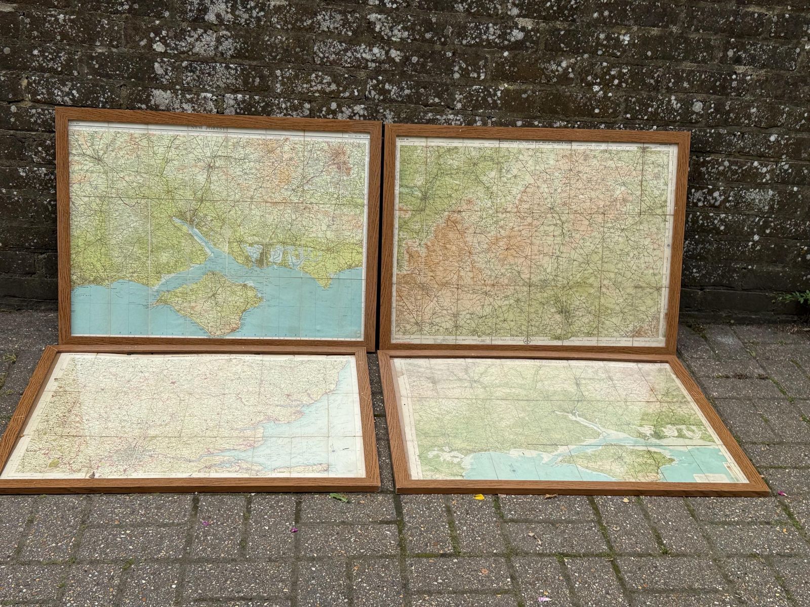 Set Of Four Large Vintage Framed Ordnance Survey Maps Southern England photo for sale