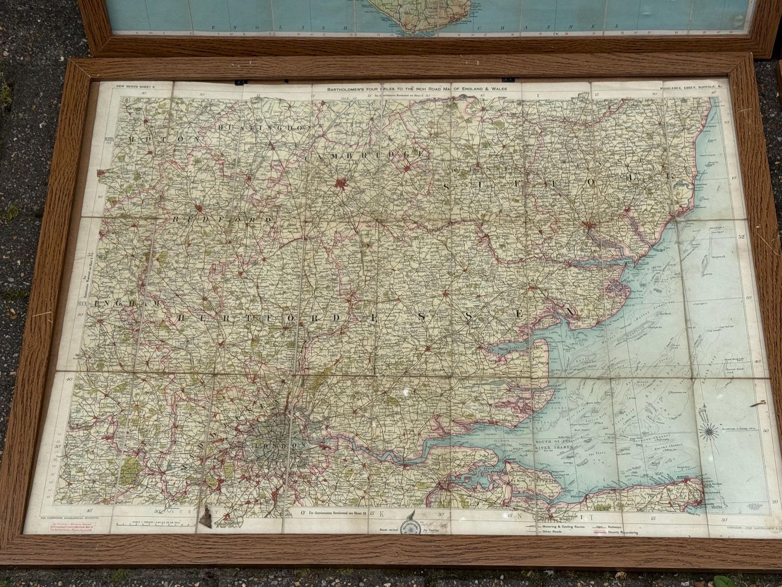 Set Of Four Large Vintage Framed Ordnance Survey Maps Southern England photo Art