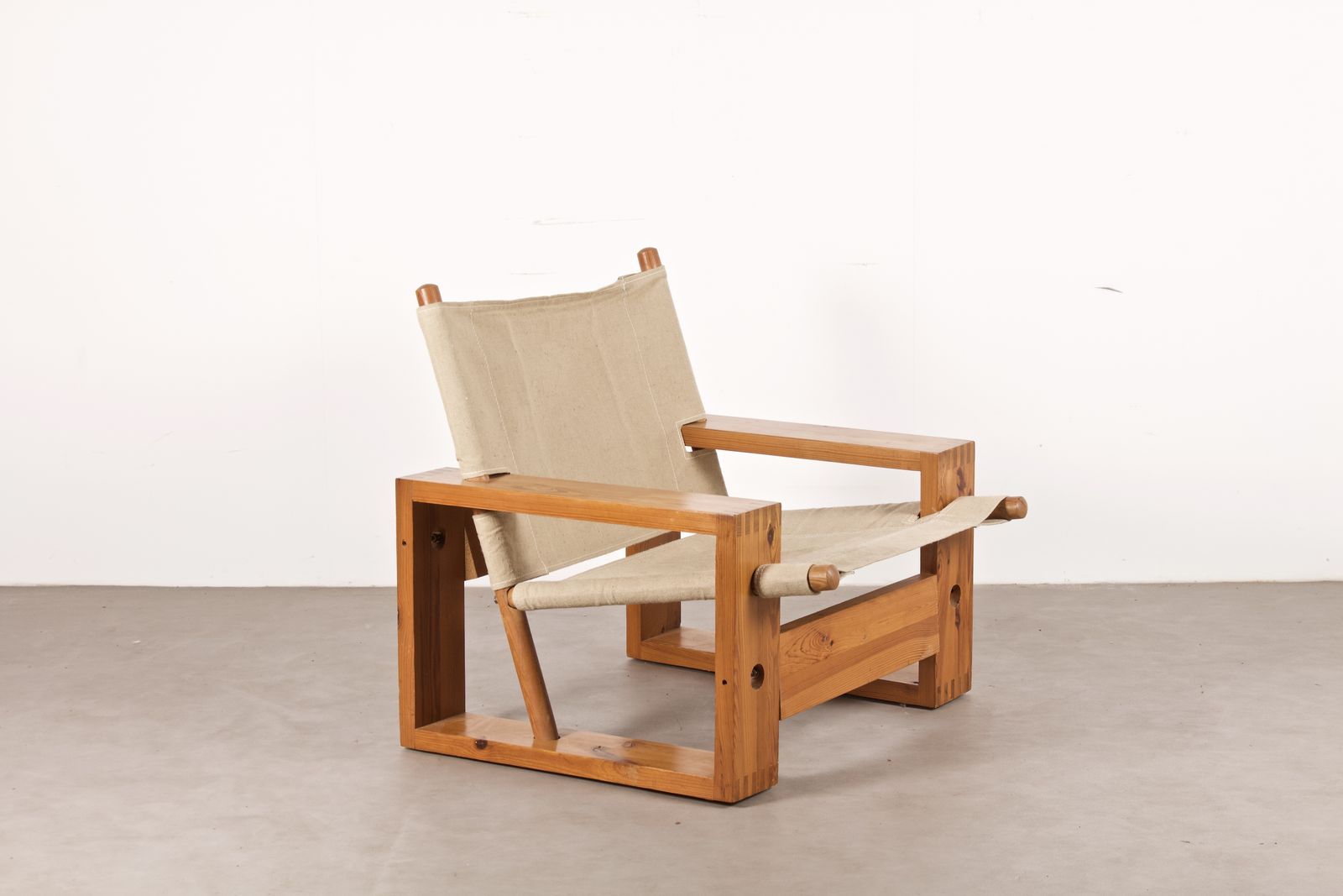 Mid-Century Modern Dutch Pine And Canvas Lounge Chair By Ate Van Apeldoorn, 1960s