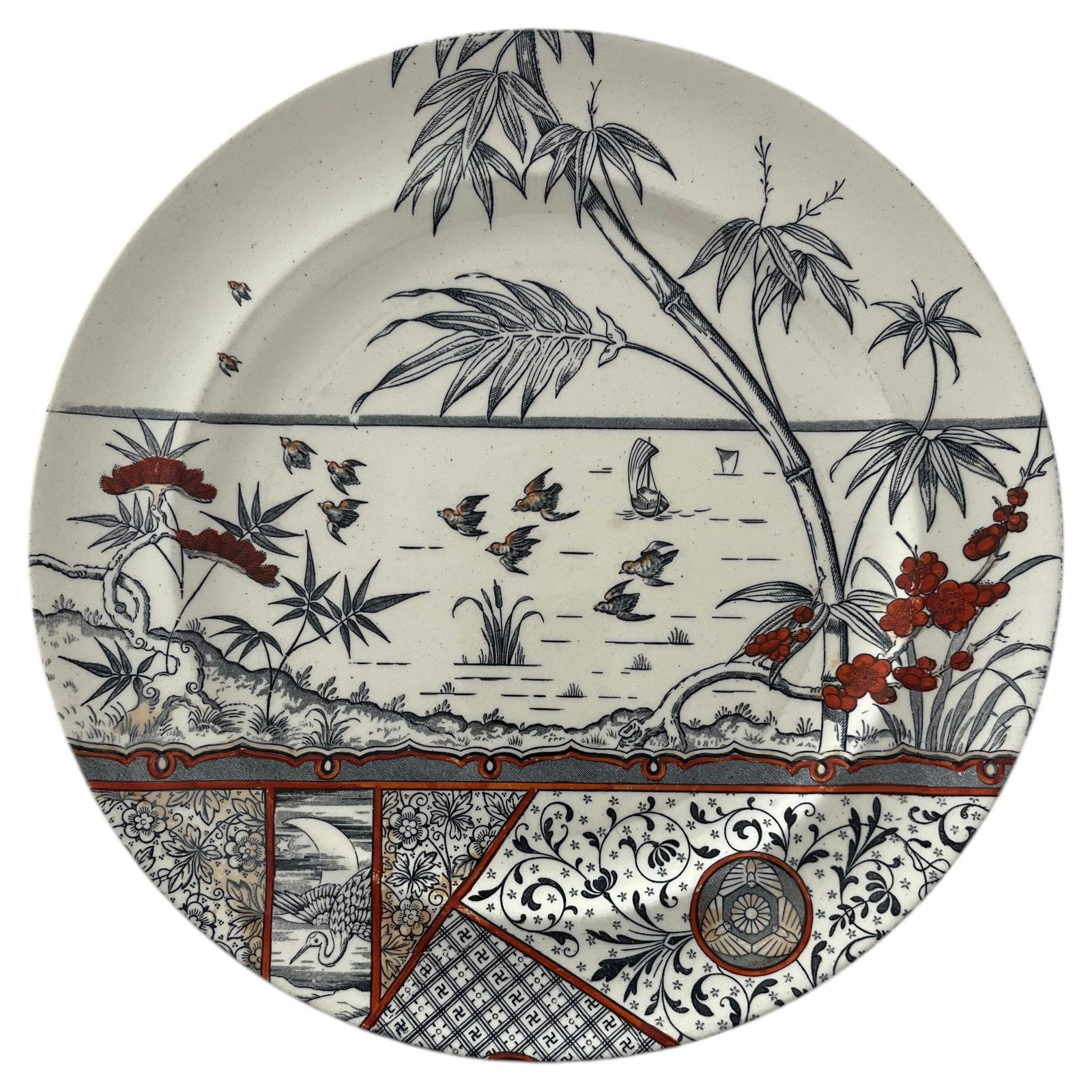 Groot bord van Gildea & Walker, Melbourne Pat'n Pottery, Aesthetic Movement, 1881