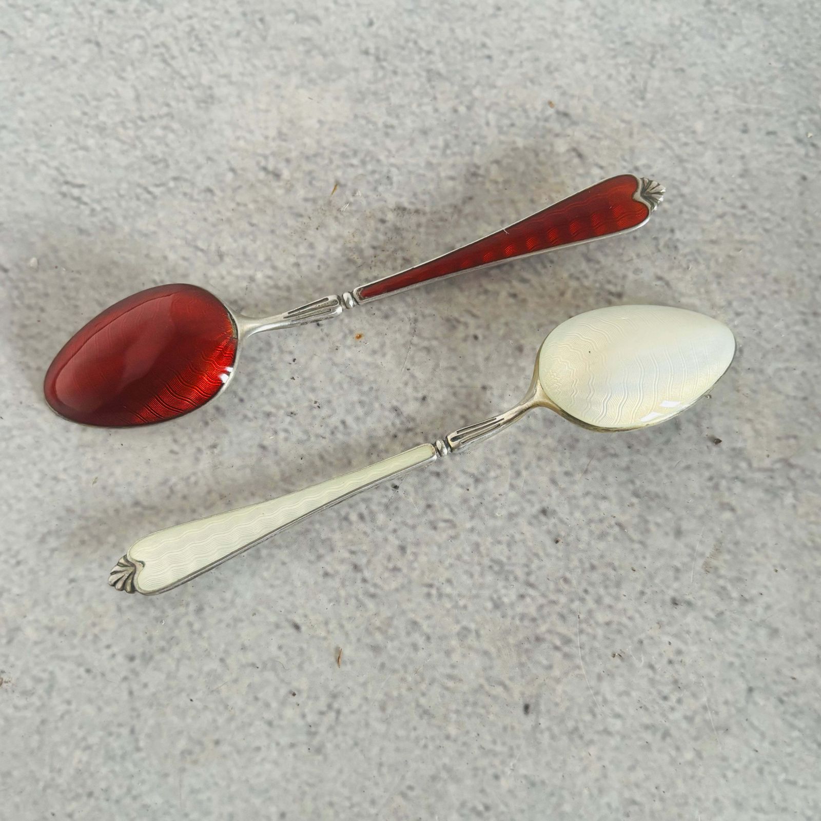Sterling Silver Guilloche Emaille Koffielepel