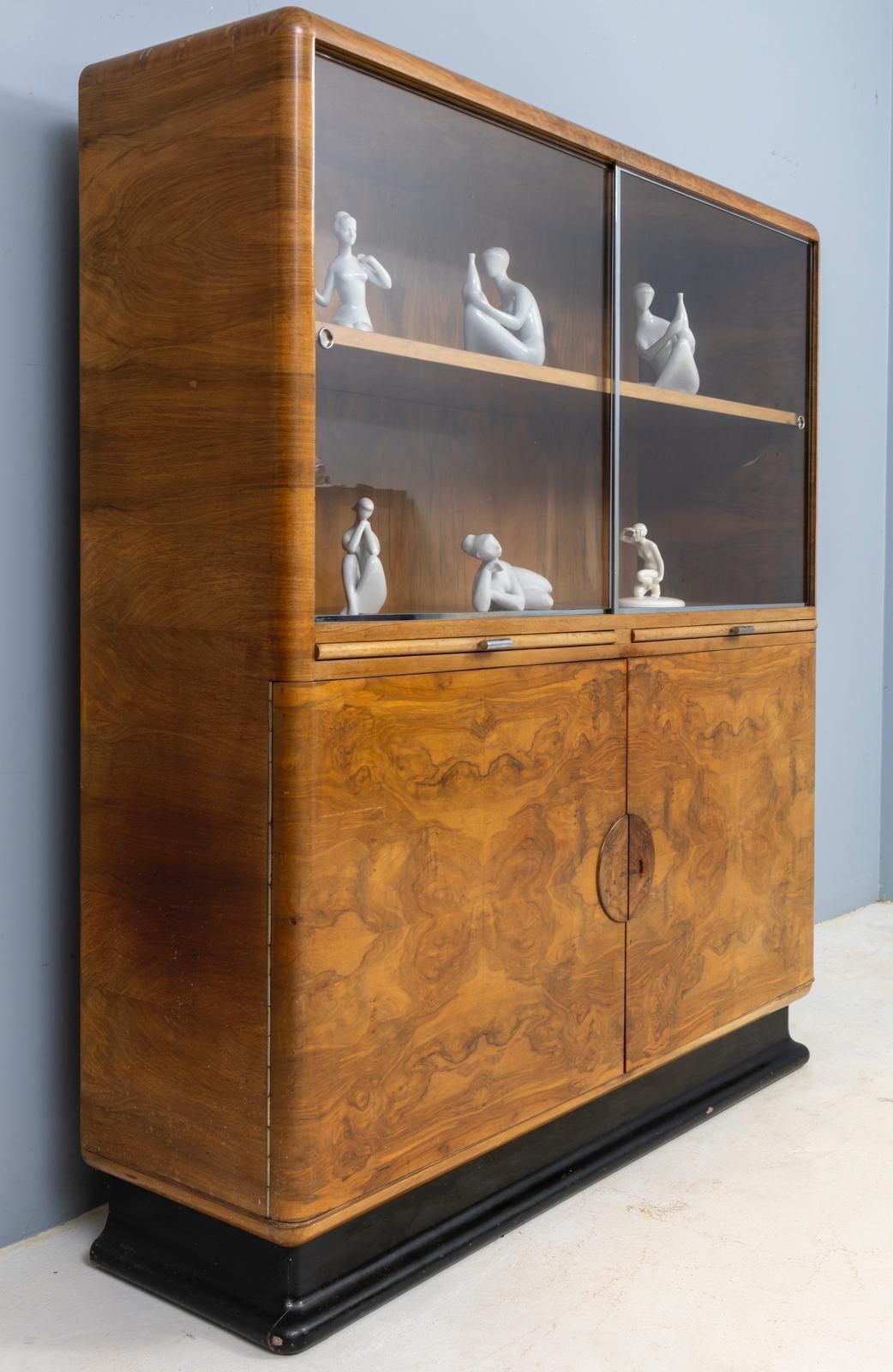 Art Deco Display Bookcase Attributed To Jindřich Halabala Walnut Veneer, 1930s, Czechoslovakia photo for sale