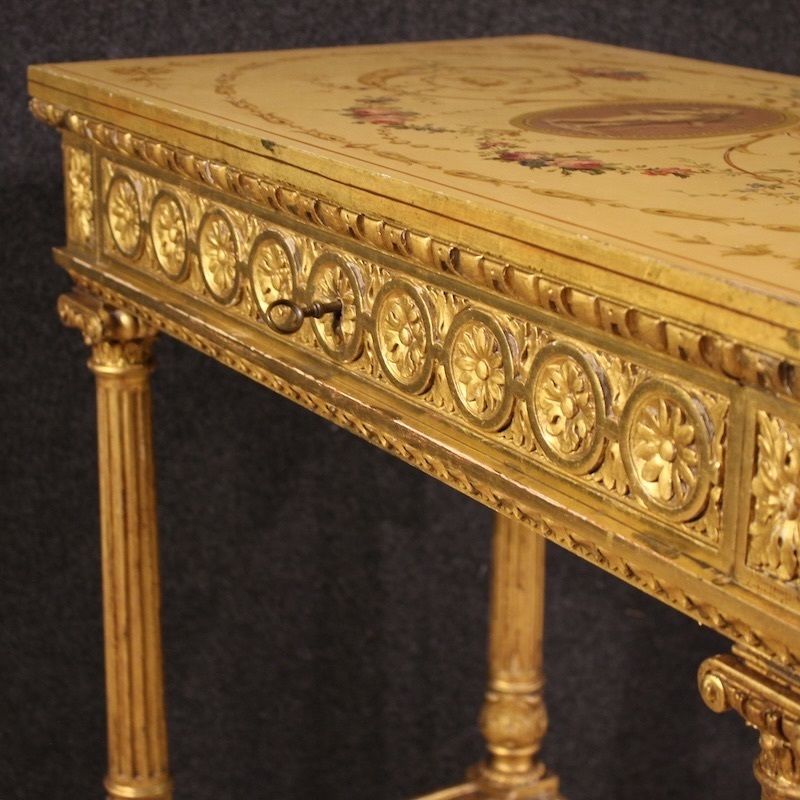 photo vintage French Lacquered And Gilded Side Table By Sormani In The Louis XVI Style