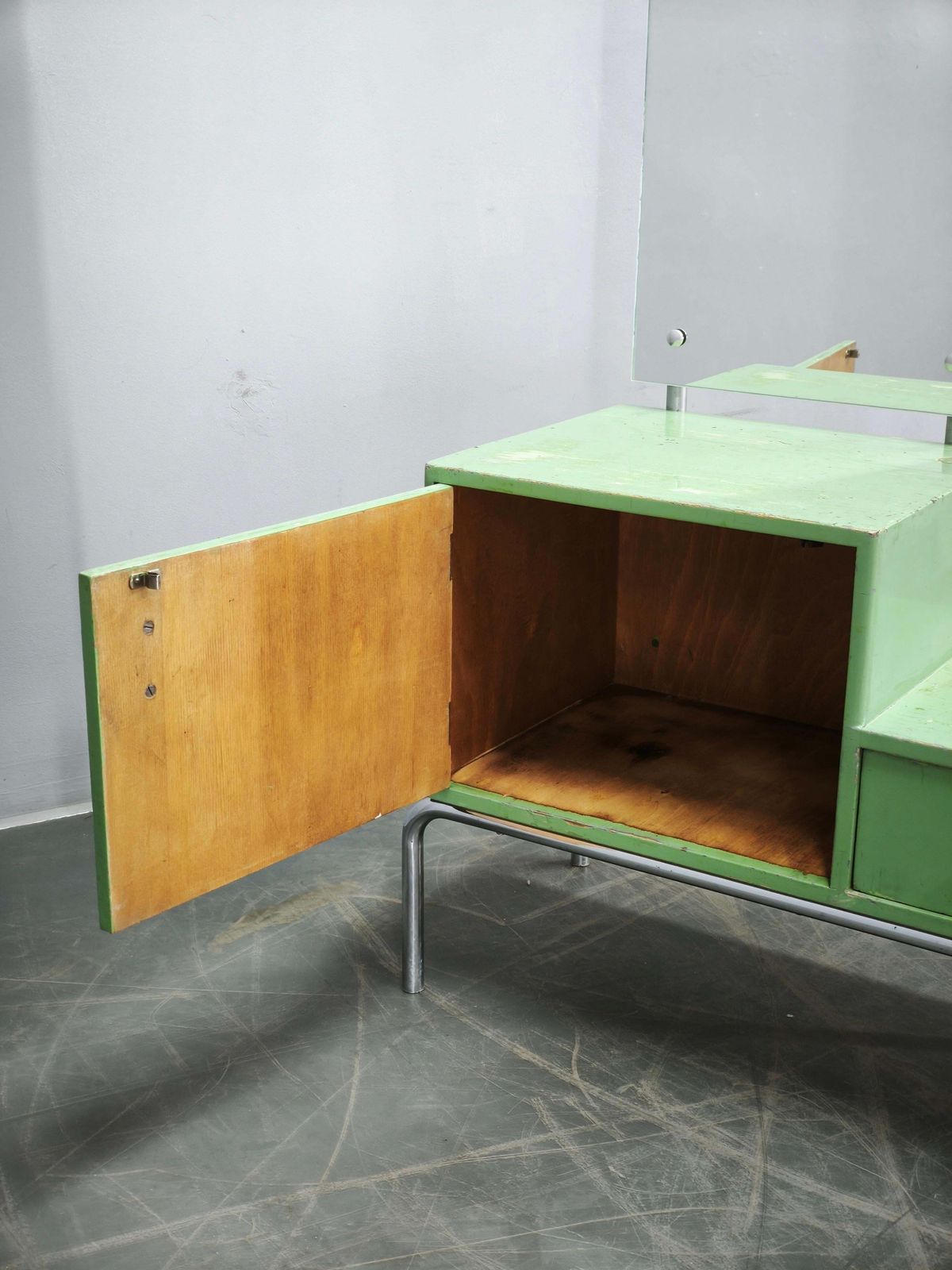 photo furniture Bauhaus Czech Green Vanity Table With Mirror And Chrome Frame, 1930