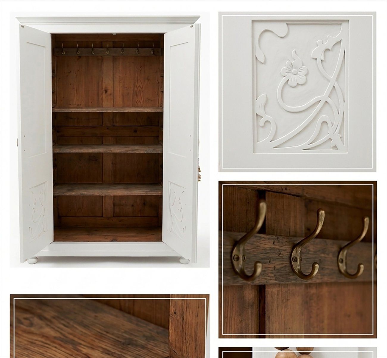 Tweedeurs kledingkast met gesneden bloemdetails photo Meubels