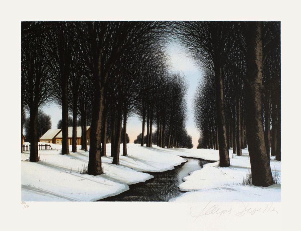 Jacques Deperthes Gesigneerde Lithografie Neige Sous Les Arbres