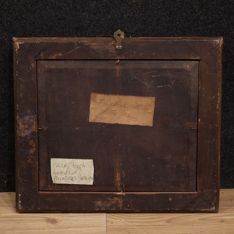 Antiek Engels schilderij van een landelijk genretafereel, gedateerd 1866 photo vintage