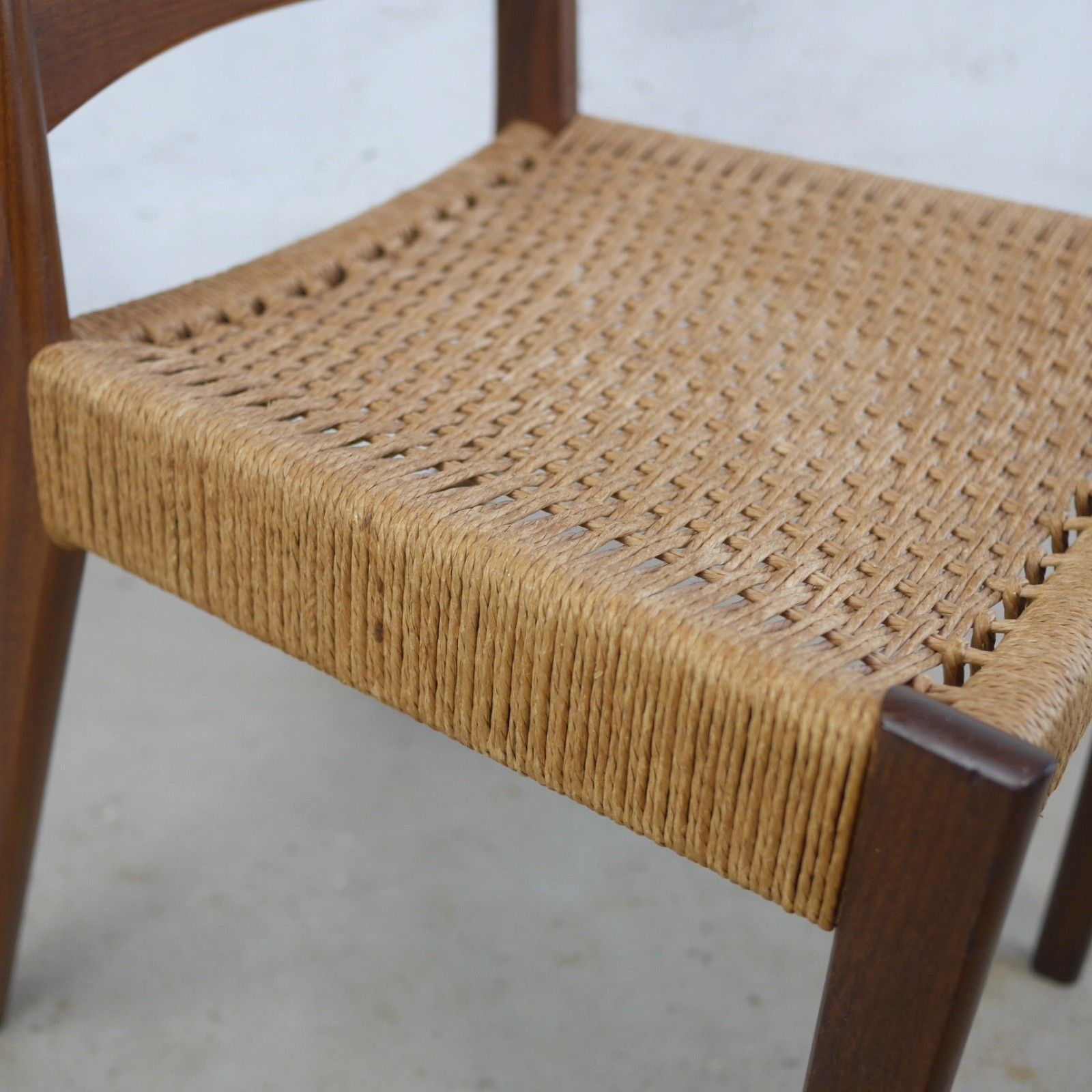 Furniture Vintage Mid Century Danish Teak Cord Dining Chairs Arne Hovmand Olsen #103227 photo