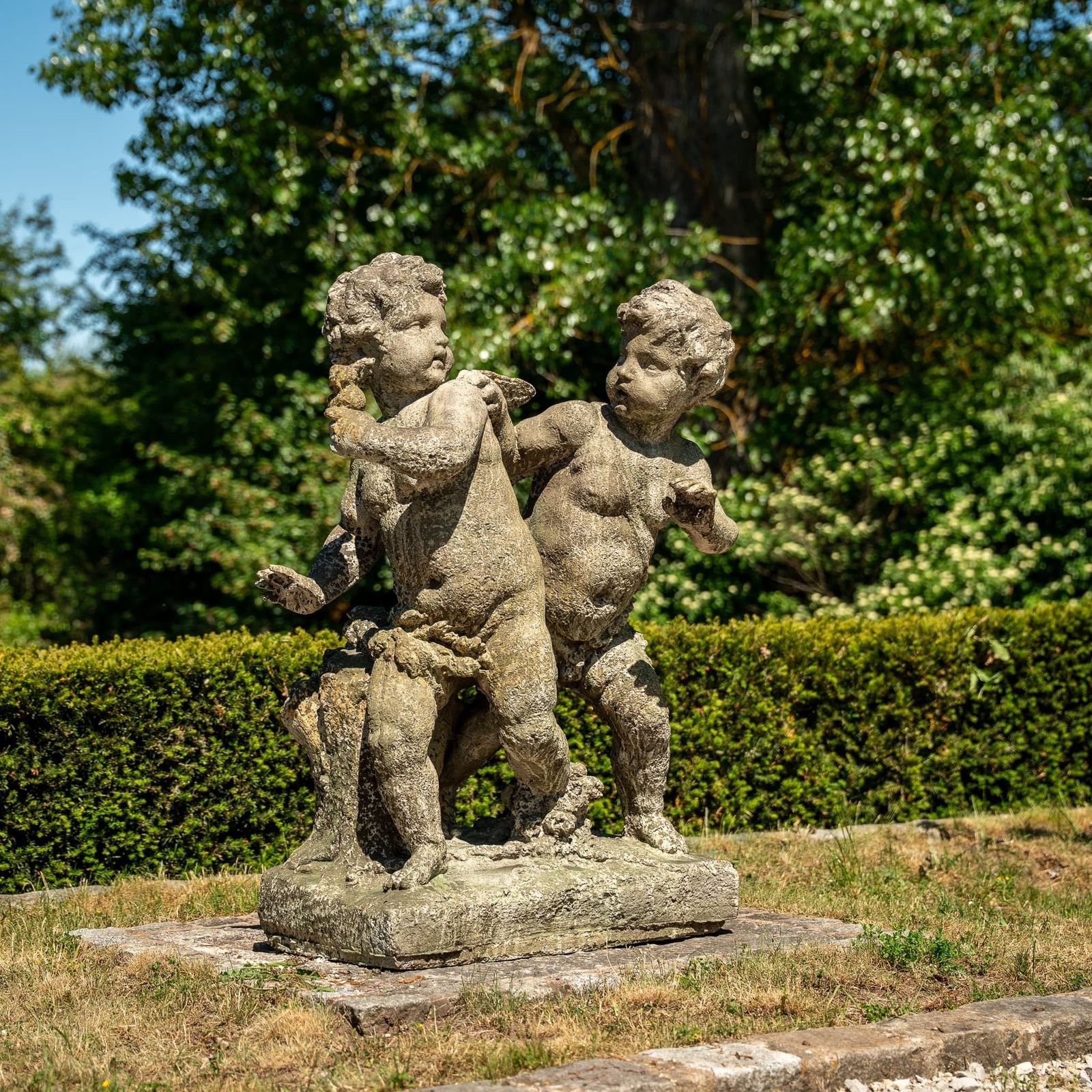 3450.0 Playing Putti, Stone Cast, Probably Late 20th Century photo