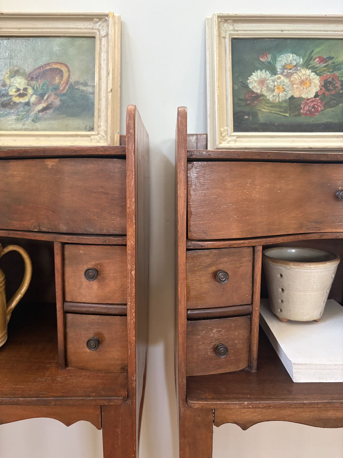 A Pair Of French Walnut Bedside Tables photo Furniture