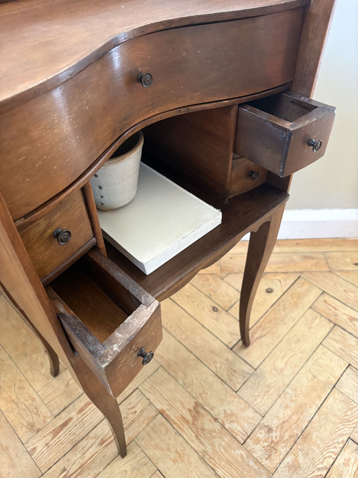 A Pair Of French Walnut Bedside Tables photo vintage