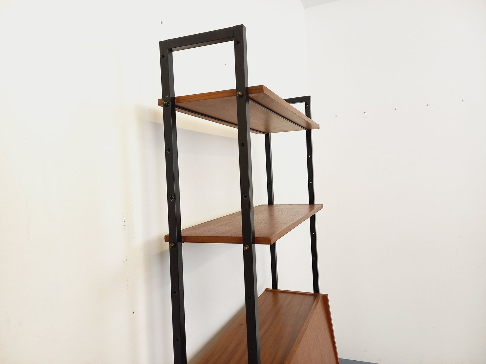 photo for sale Teak And Metal Bookcase With Secretary Desk