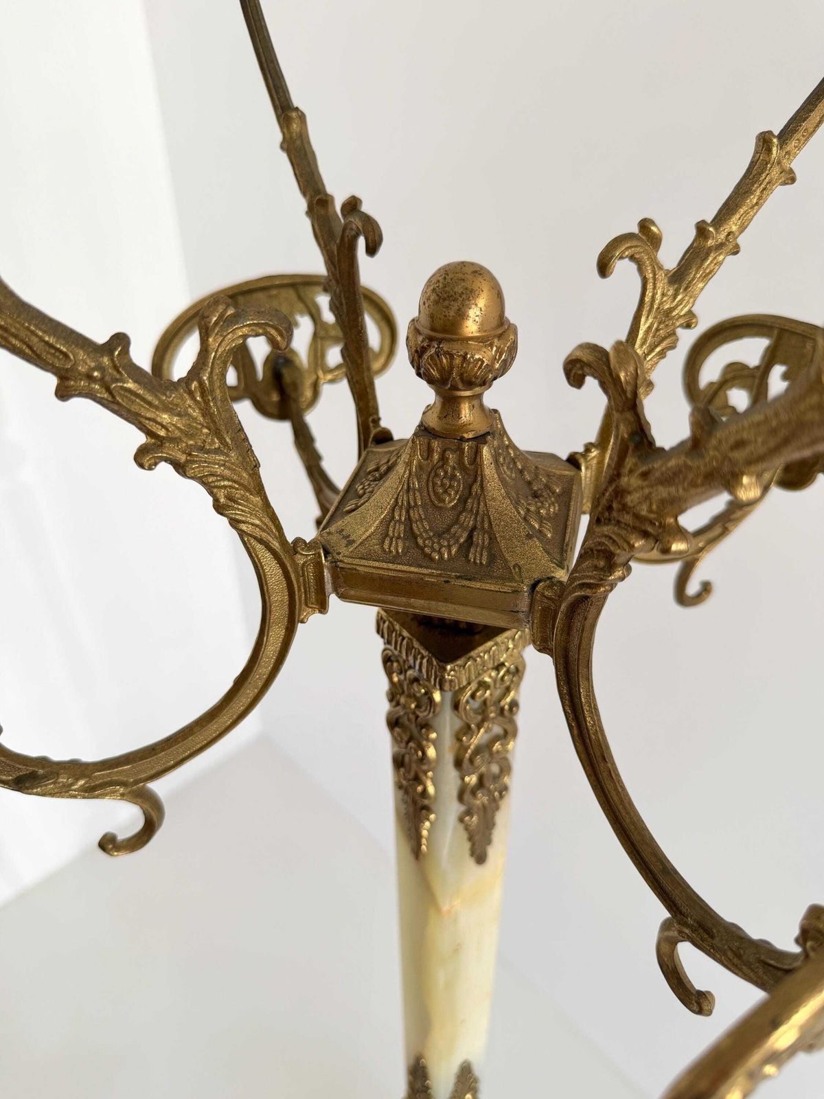 photo for sale Italian Onyx Marble Coat Rack, Brass Hall Tree, Decorative Hall Stand, Hollywood Regency