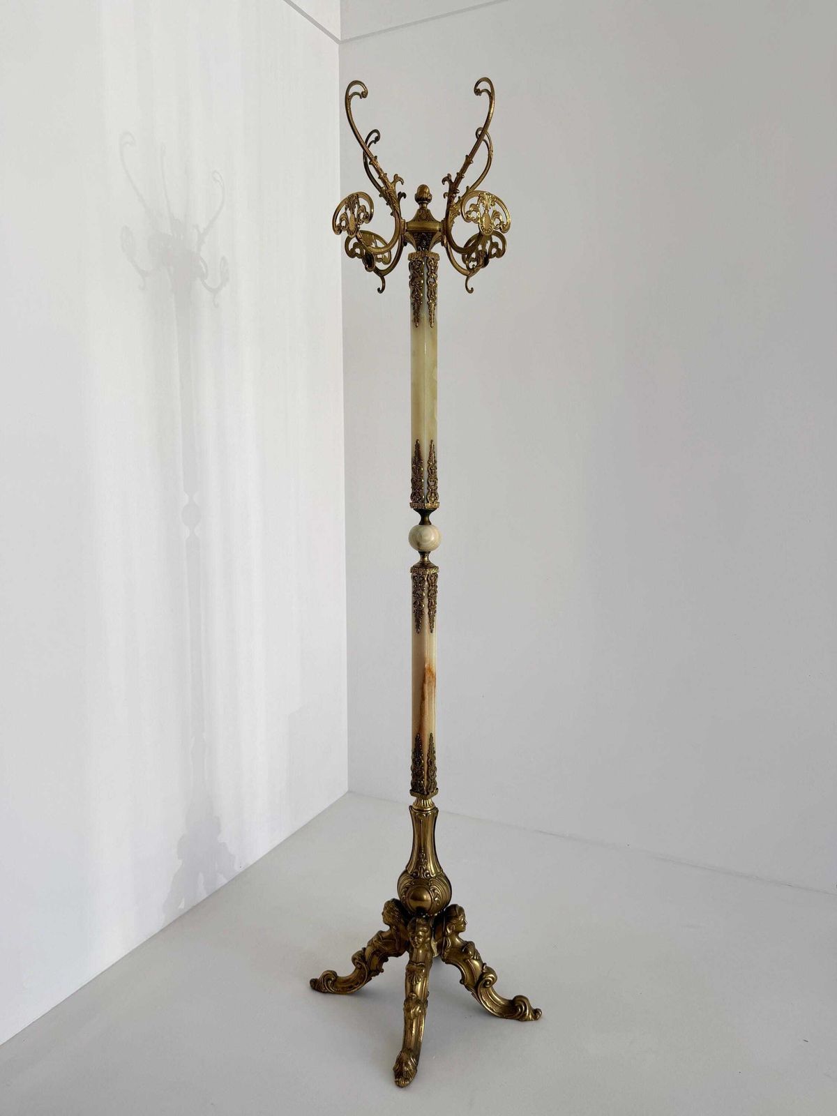 photo buy Italian Onyx Marble Coat Rack, Brass Hall Tree, Decorative Hall Stand, Hollywood Regency