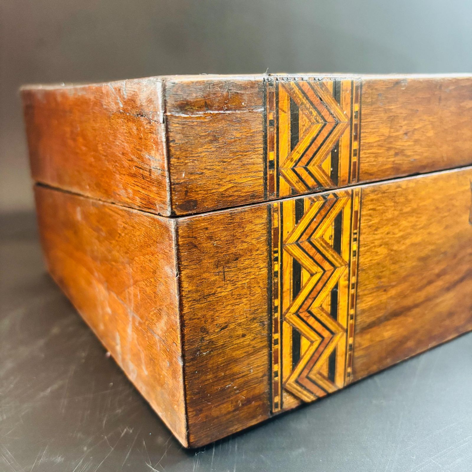 Antique Victorian Walnut Keepsake Box, Tunbridge Ware Inlaid Wooden Memory Chest, 19th Century Storage Box, Unique Upcycled Gift. photo 135.0
