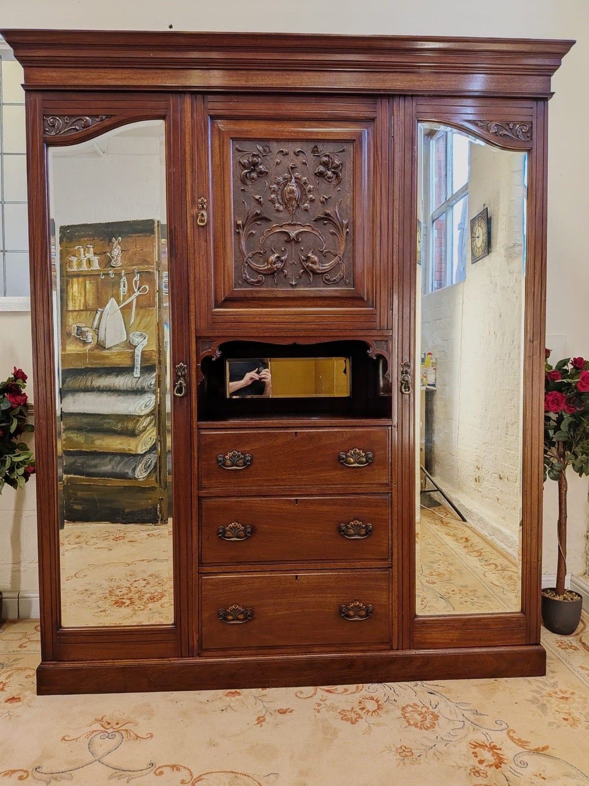 Victorian Carved Mahogany Triple Combination Wardrobe photo 645.0