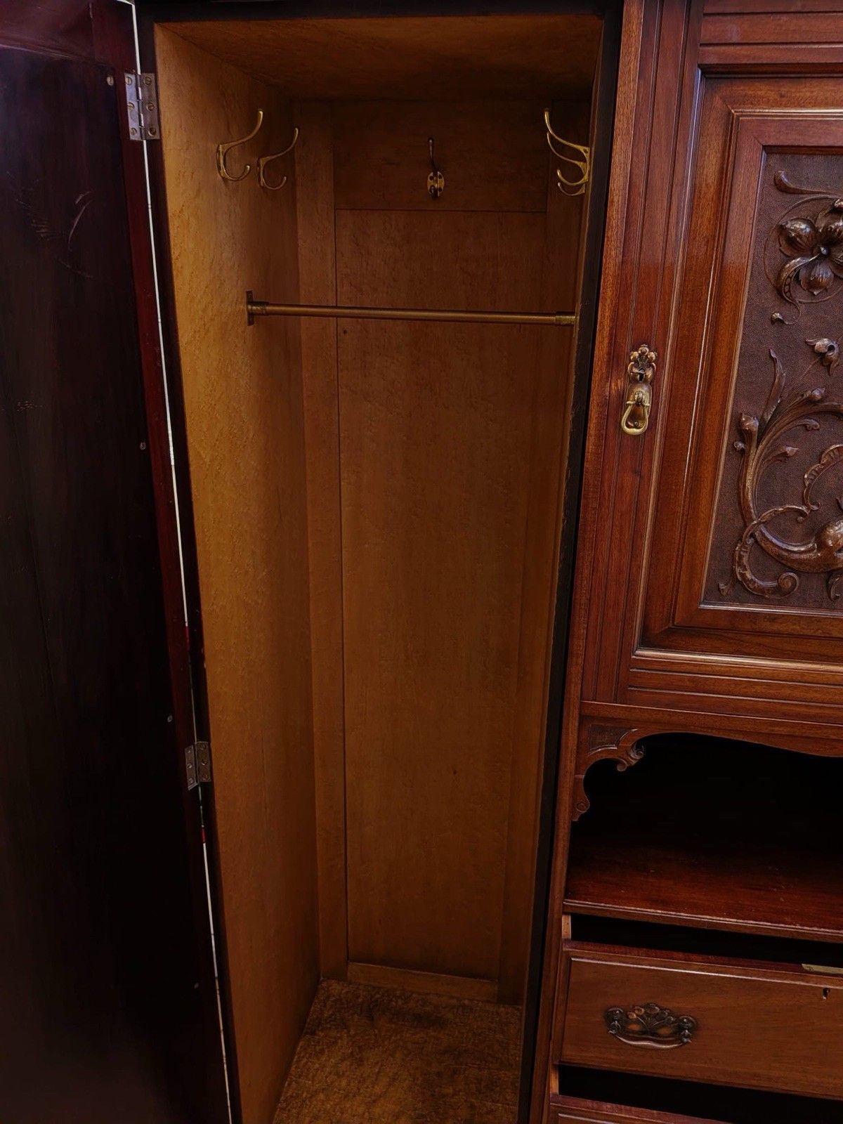Victorian Carved Mahogany Triple Combination Wardrobe photo vintage