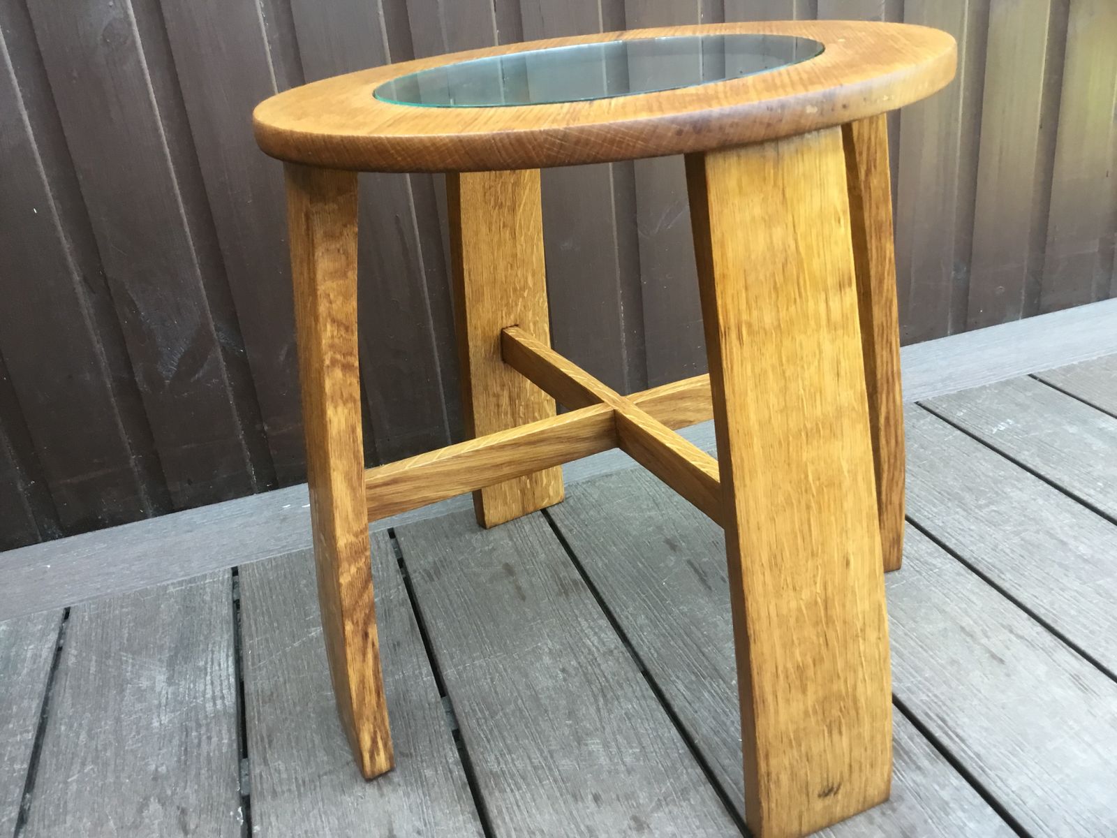 Side Table Solid Oak Pre Victorian. Unique. Hand Cut Glass Inlay photo furniture