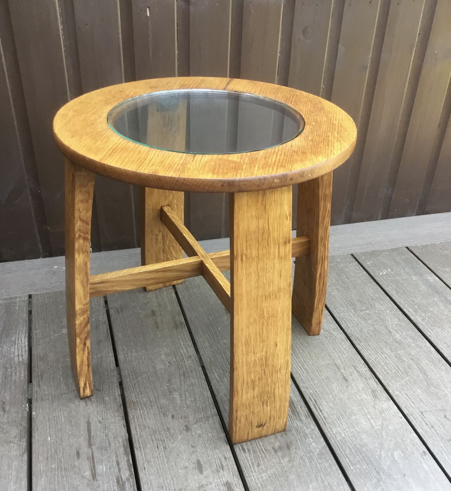 Side Table Solid Oak Pre Victorian. Unique. Hand Cut Glass Inlay photo for sale