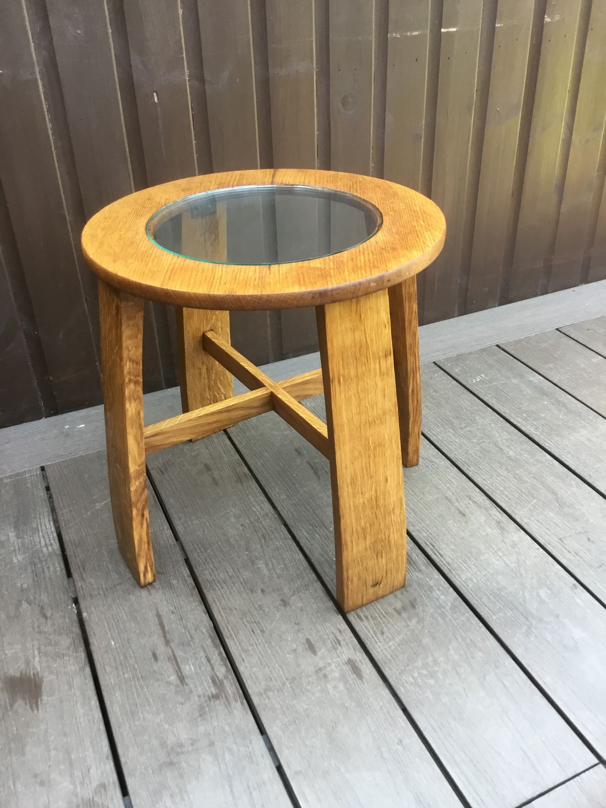 Side Table Solid Oak Pre Victorian. Unique. Hand Cut Glass Inlay photo 89.0