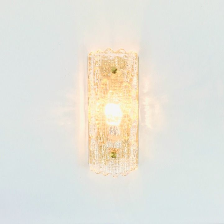 Applique murale mid-century scandinave en verre et laiton, par Carl Fagerlund pour Orrefors, Suède, années 1960 photo Luminaires