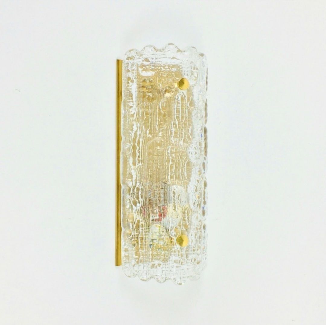 Applique murale mid-century scandinave en verre et laiton, par Carl Fagerlund pour Orrefors, Suède, années 1960 photo furniture