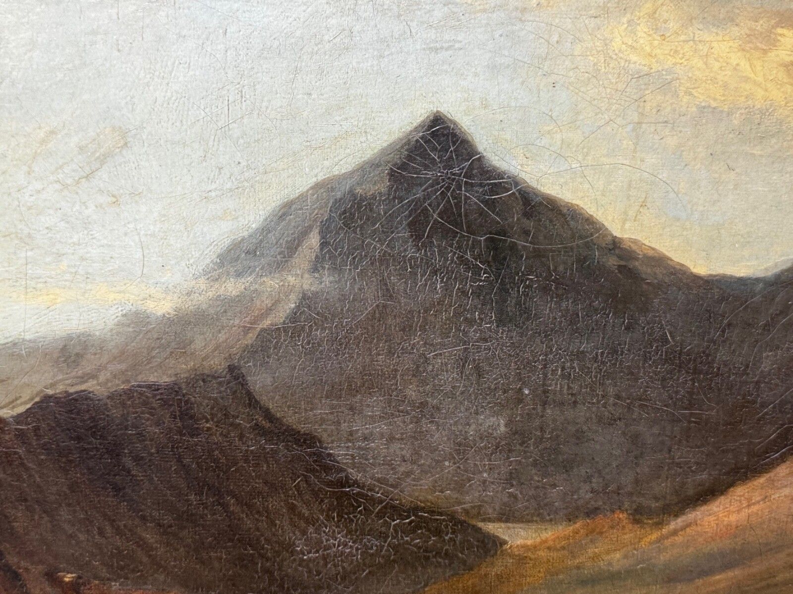 Groot schilderij 19e eeuw Mount Snowdon North Wales toegeschreven aan Edward William photo vintage