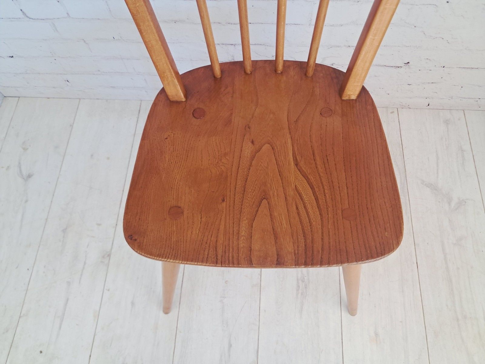 Mid Century Ercol Windsor Dining Chairs Pair Hoop Back Light Elm Chairs 1960 photo vintage