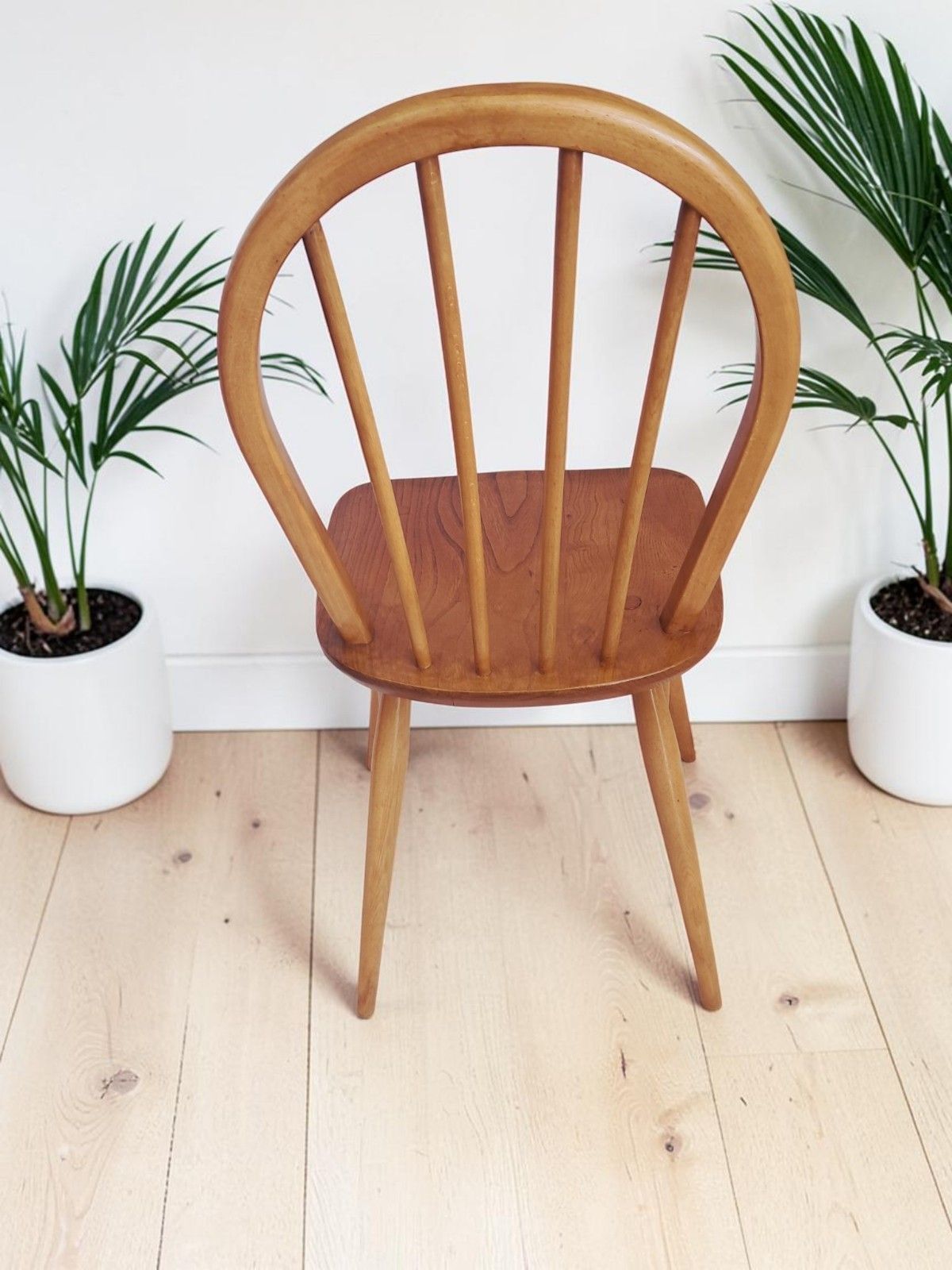 Furniture Mid Century Ercol Windsor Dining Chairs Pair Hoop Back Light Elm Chairs 1960 photo