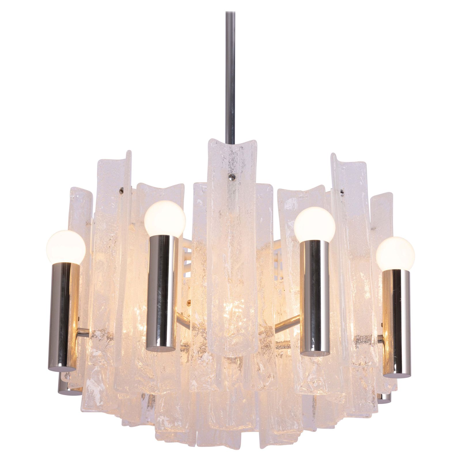 Stunning Kalmar Chrome Chandelier, Ice Glass, Germany, 1970