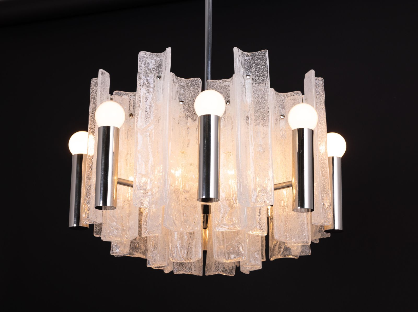 photo for sale Stunning Kalmar Chrome Chandelier, Ice Glass, Germany, 1970