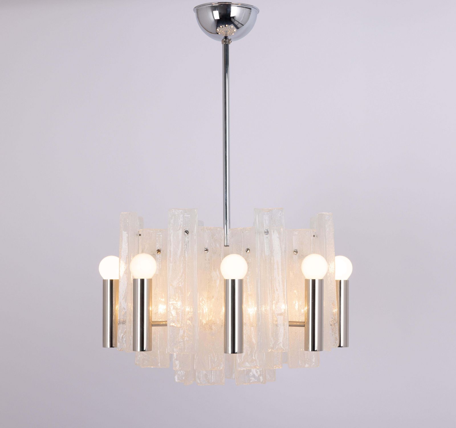 photo vinterior Stunning Kalmar Chrome Chandelier, Ice Glass, Germany, 1970