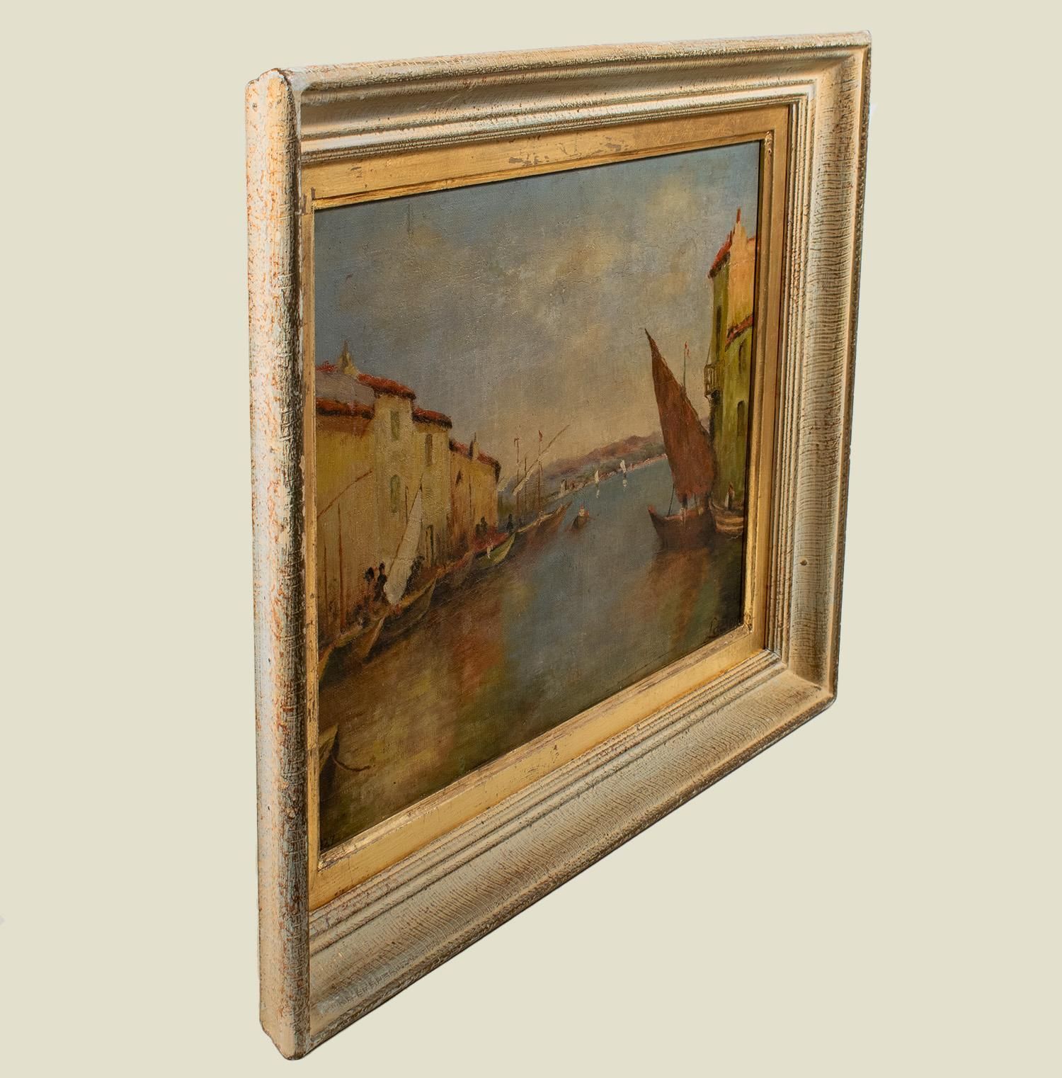 Port vénitien par Lasson, huile sur toile signée, fin du XIXe siècle photo vinterior