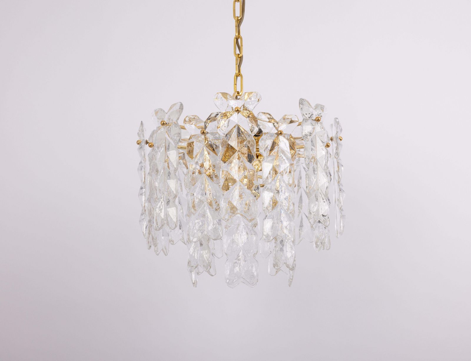 Large Gilt Brass, Crystal Glass Chandelier Palma, Kalmar, Austria, 1970s photo for sale