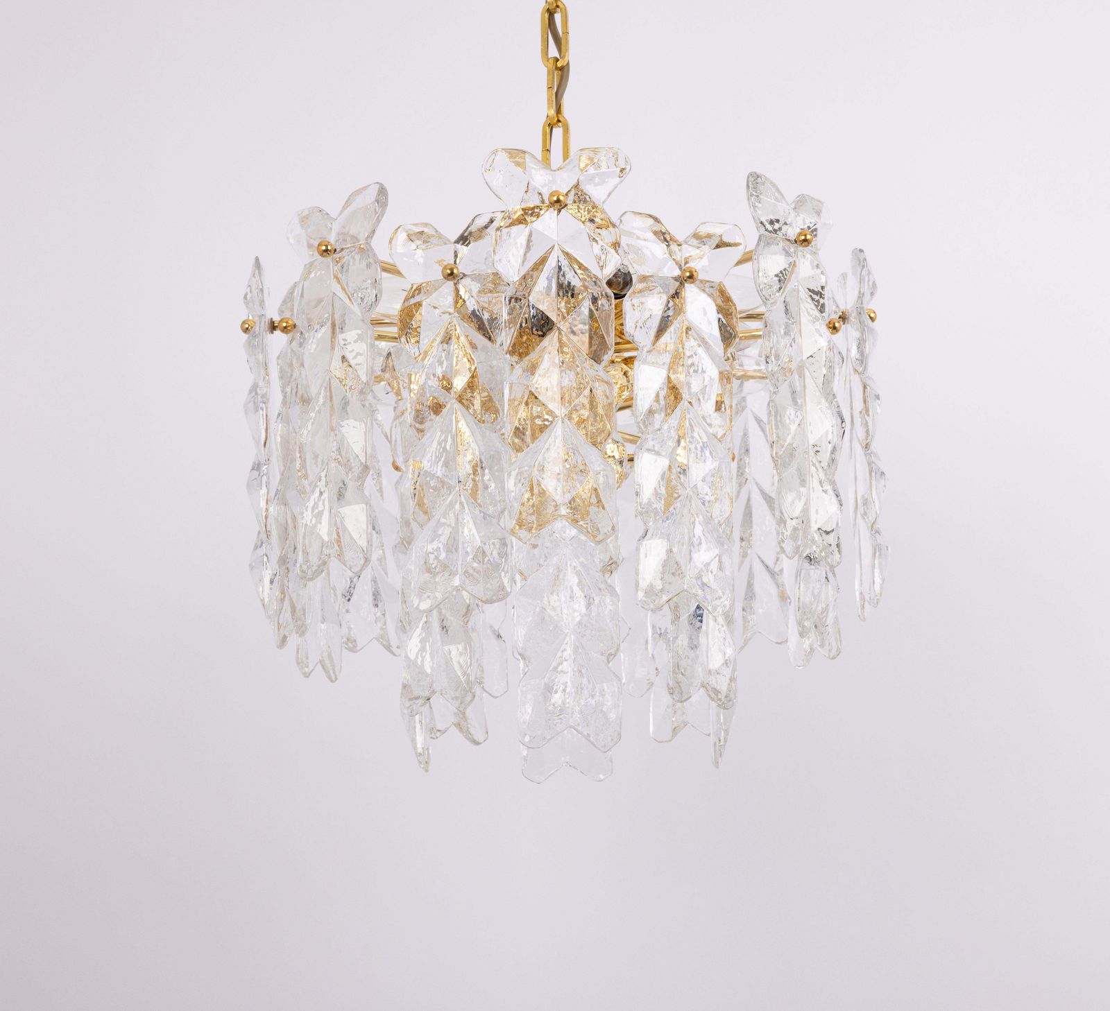 Large Gilt Brass, Crystal Glass Chandelier Palma, Kalmar, Austria, 1970s photo 2501.0