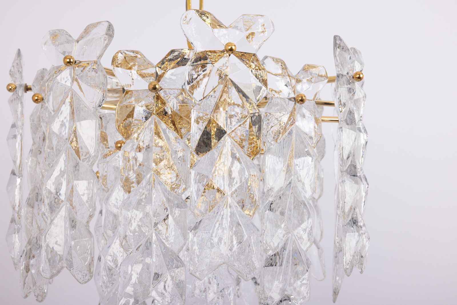 Large Gilt Brass, Crystal Glass Chandelier Palma, Kalmar, Austria, 1970s photo vinterior