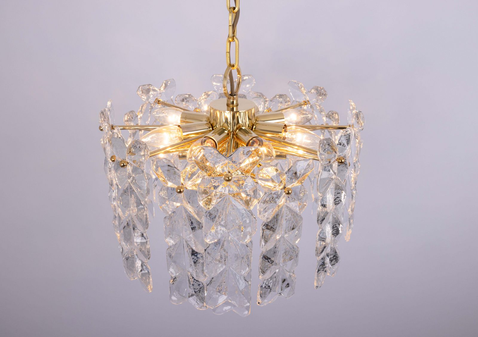 Lighting Large Gilt Brass, Crystal Glass Chandelier Palma, Kalmar, Austria, 1970s photo