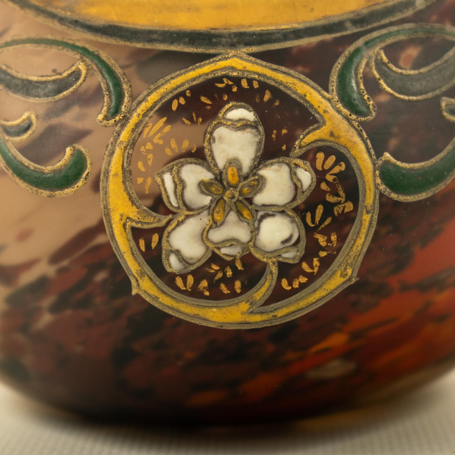 Vase boule en verre soufflé Art Nouveau, Le Gras photo vinterior