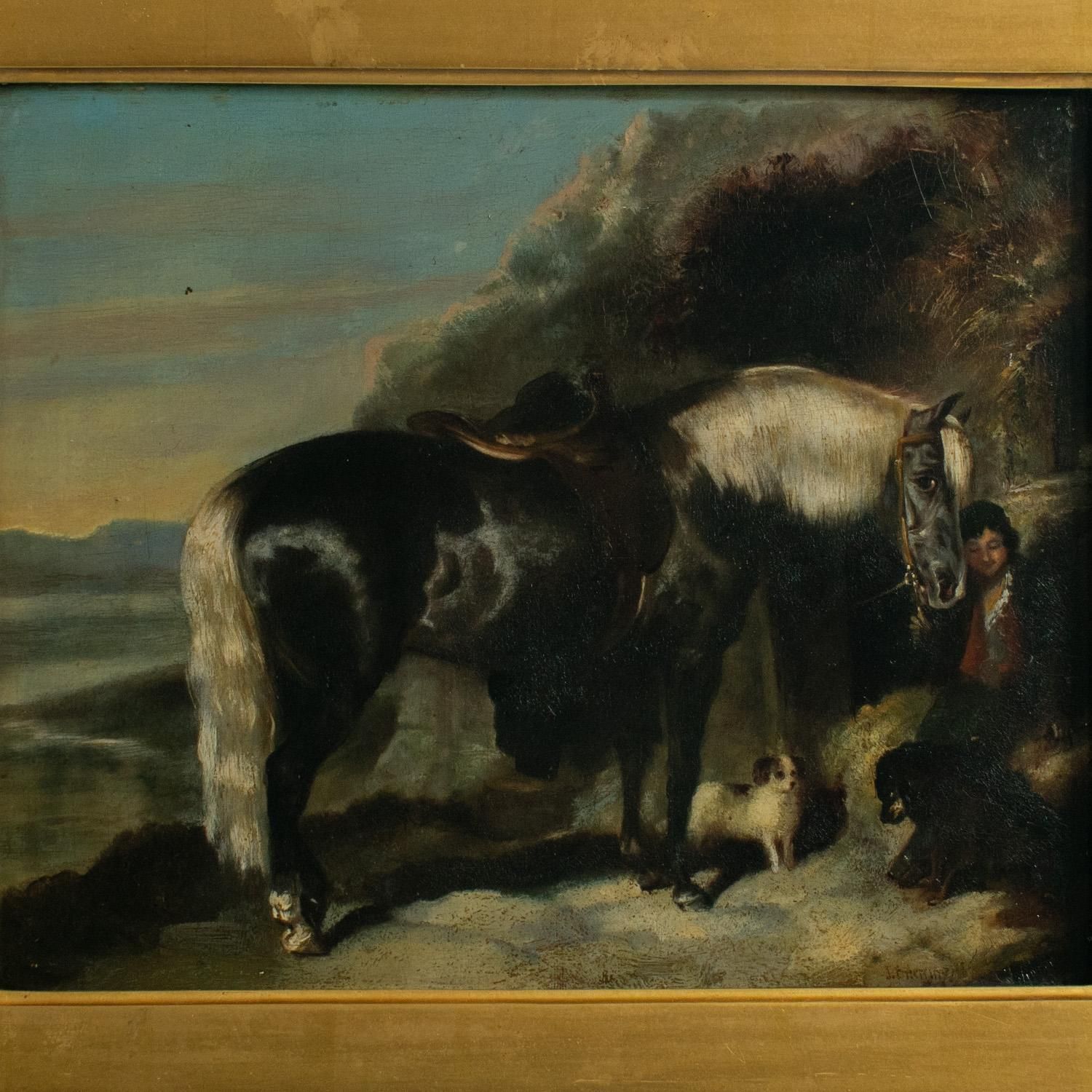 John Frederick II Herring (1815 1907)   Young Boy With A Pony And His Dogs photo for sale