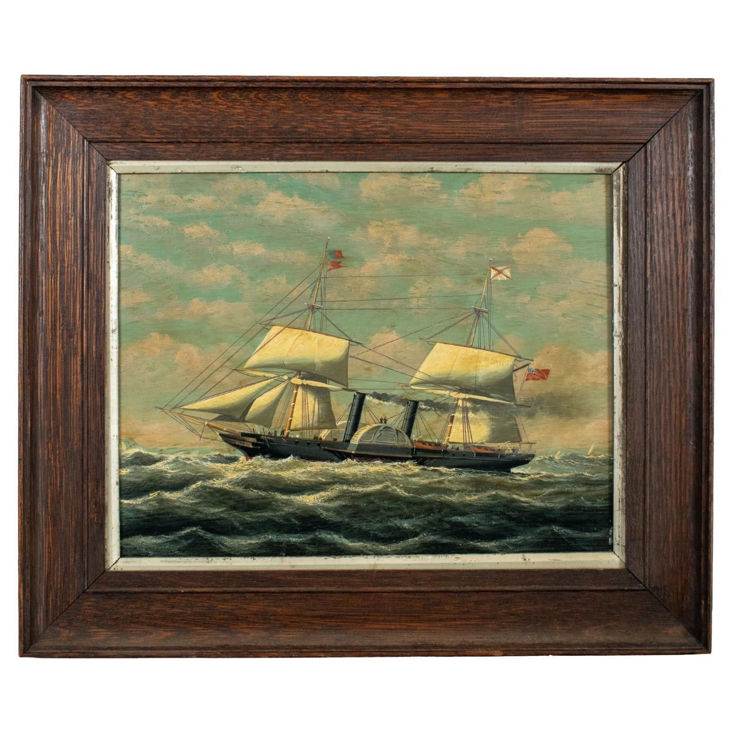 Huile sur panneau du XIXe siècle représentant le vapeur RMSPC La Plata. Datée de 1876