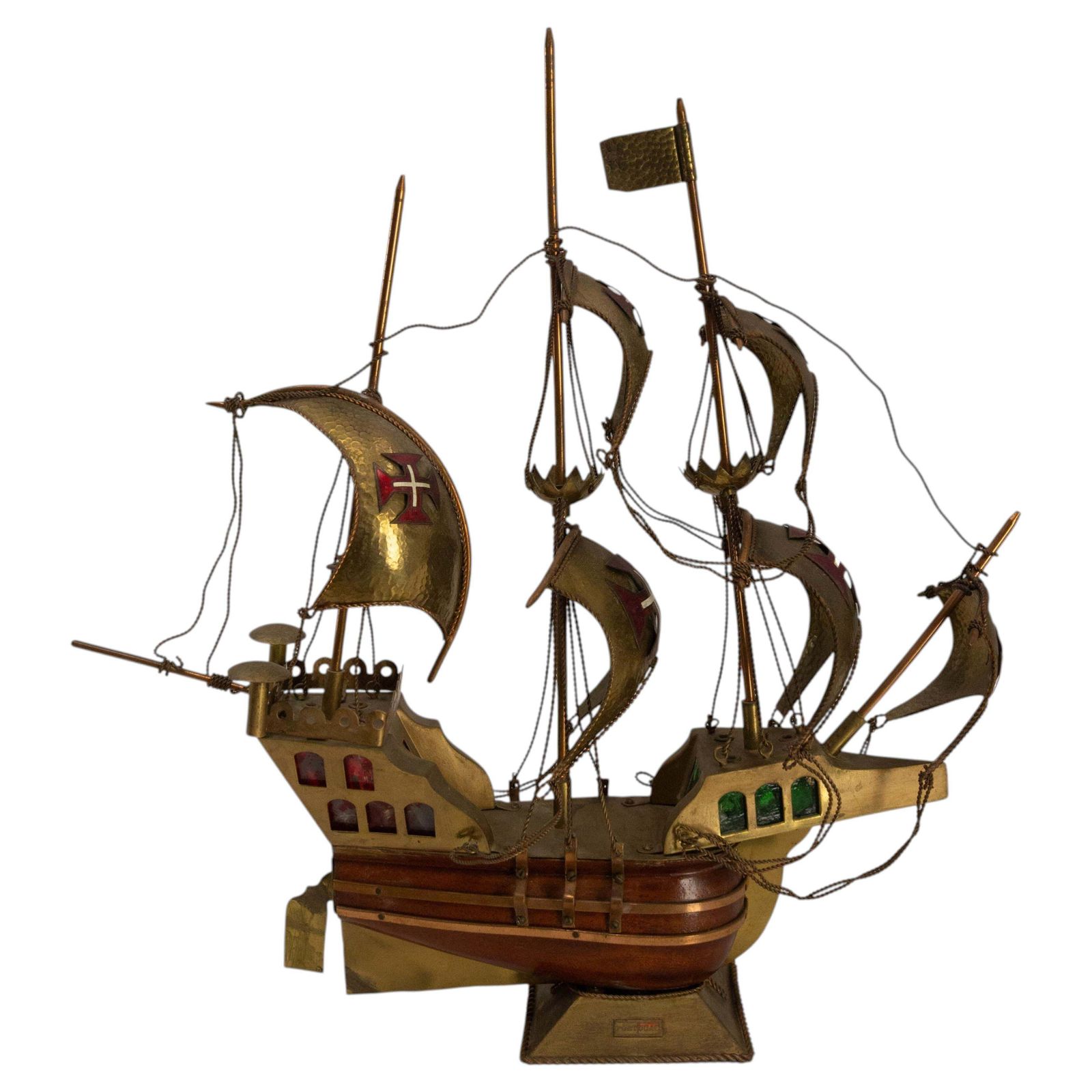 Portuguese Brass Caravel Model Boat Mood Lamp, Circa 1960