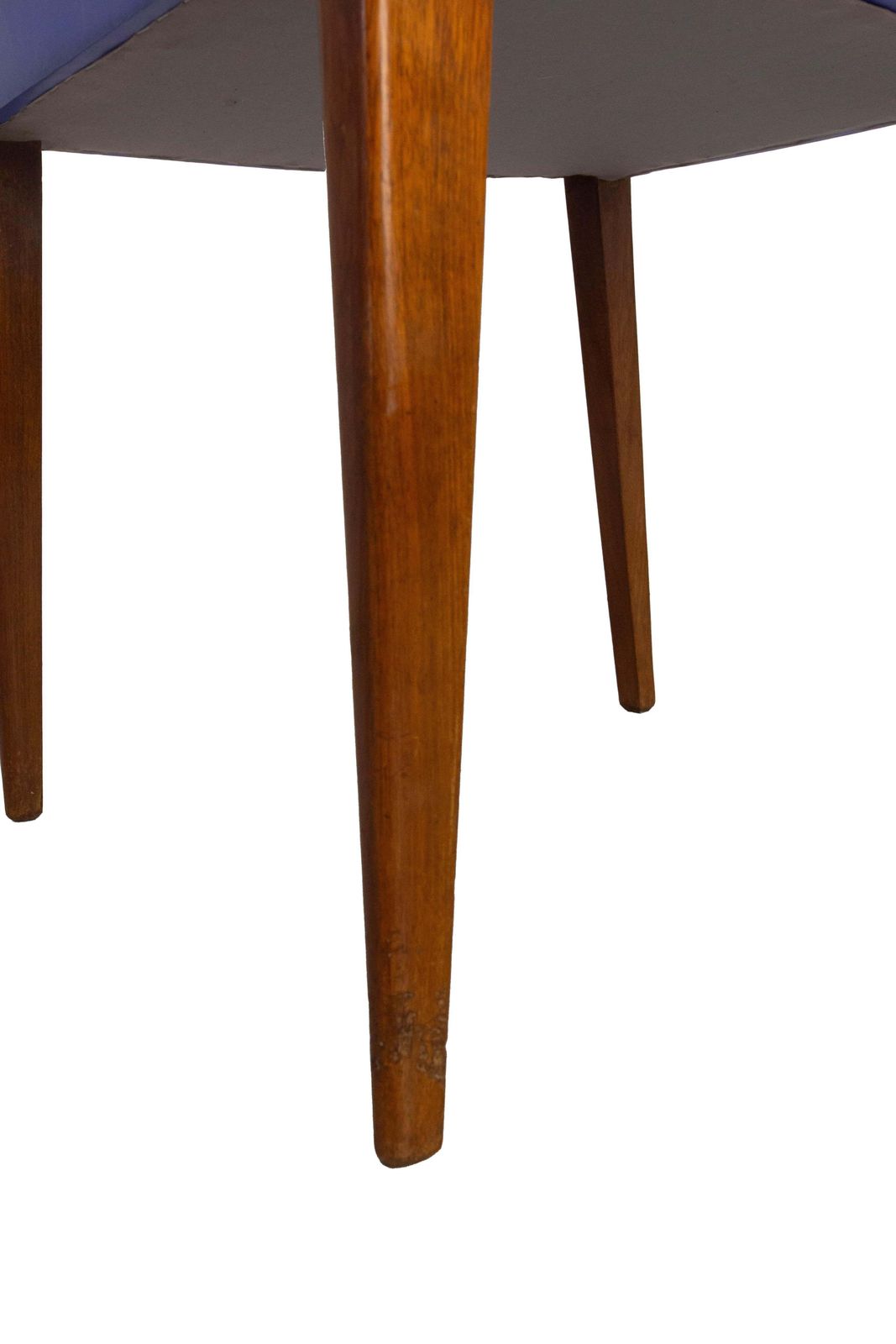 2150.0 Zes eetkamerstoelen met blauwe bekleding en rode bies – teakhouten frame en skai – mid-century Frans, ca. 1960 photo